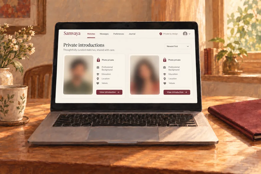 Illustration of a private matching app with blurred profile photos